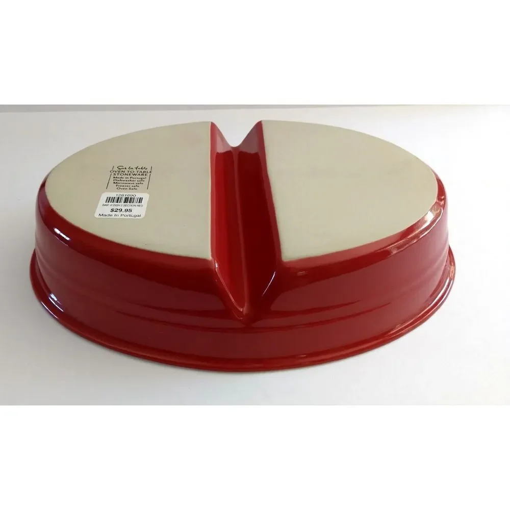 Sur La Table Stoneware 2-Section‎ Dish Casserole Red Oven to Table Portugal NWT